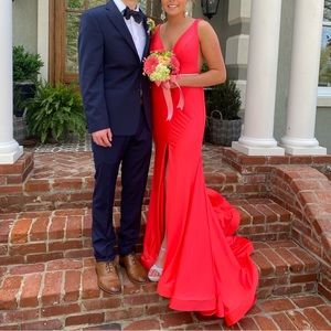 JVN by Jovani Plunging V-Neck trumpet gown